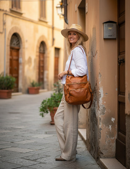 (EXPRESS) URBINO● 2-in-1 Leder City Rucksack Vintage für Damen und Herren mit mehreren Taschen Sacktaschen.com