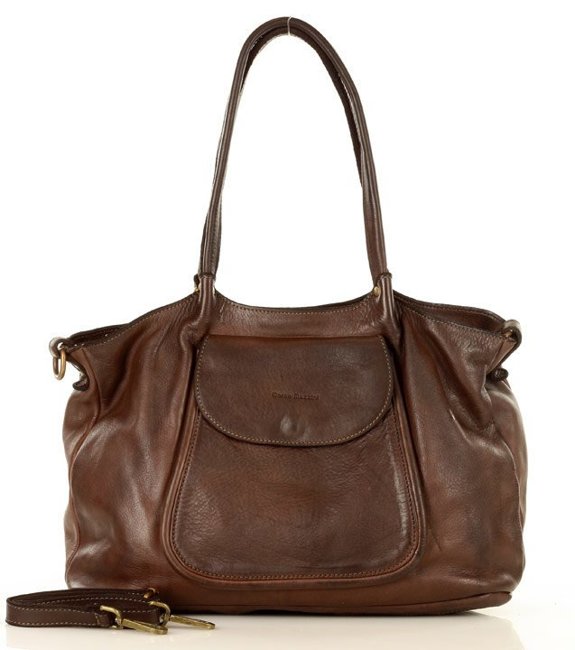 Leder Shopper Damen braun Kaffee aus italienischem Echtleder Schultertasche mit Reißverschluss