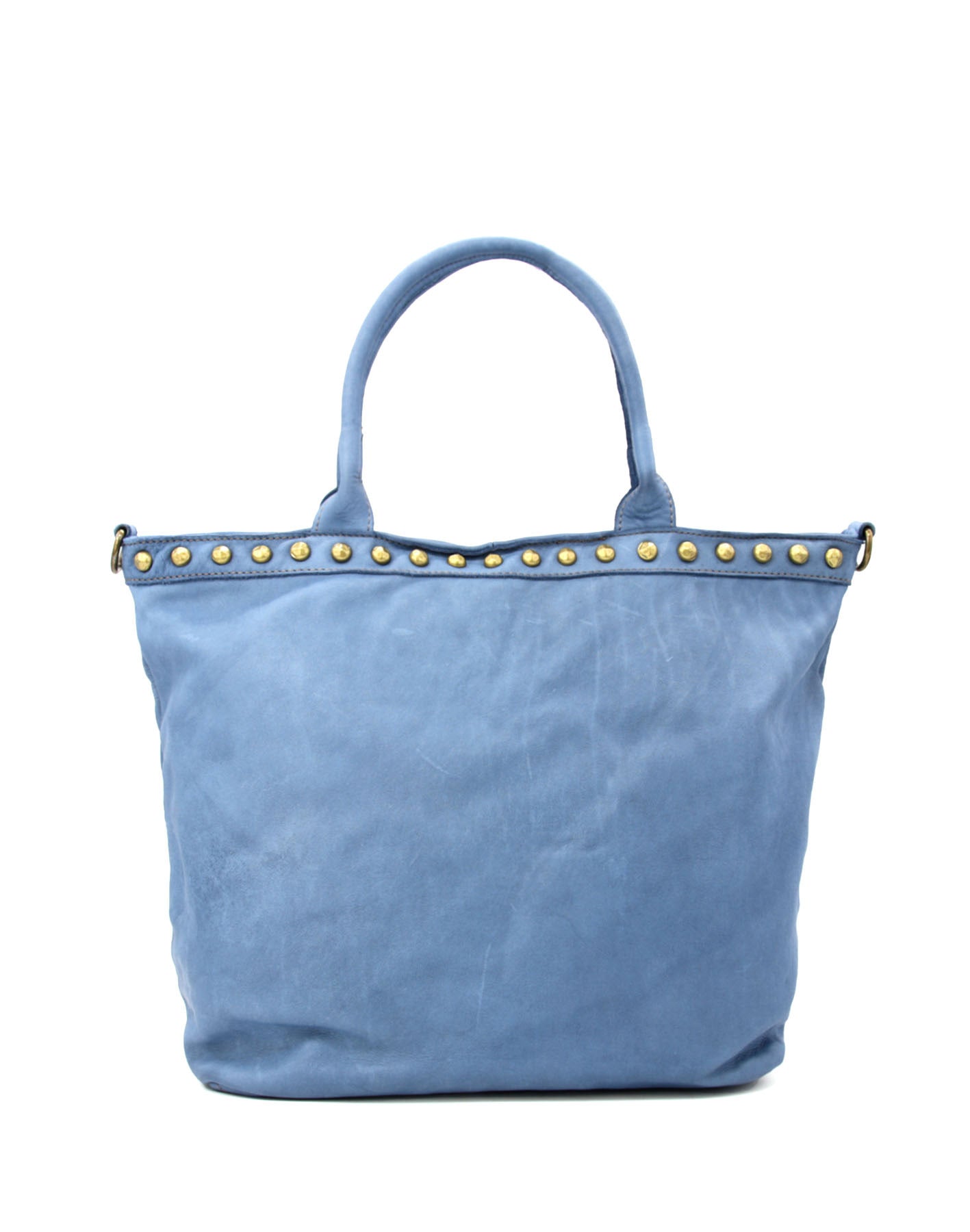CAMILLE 2● Shopper leather bag with rivets & zip Blue jeans