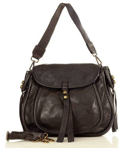 schwarz COMO● Damen Umhängetasche aus Leder – Stilvolle Schultertasche im Boho-Stil Sacktaschen.com