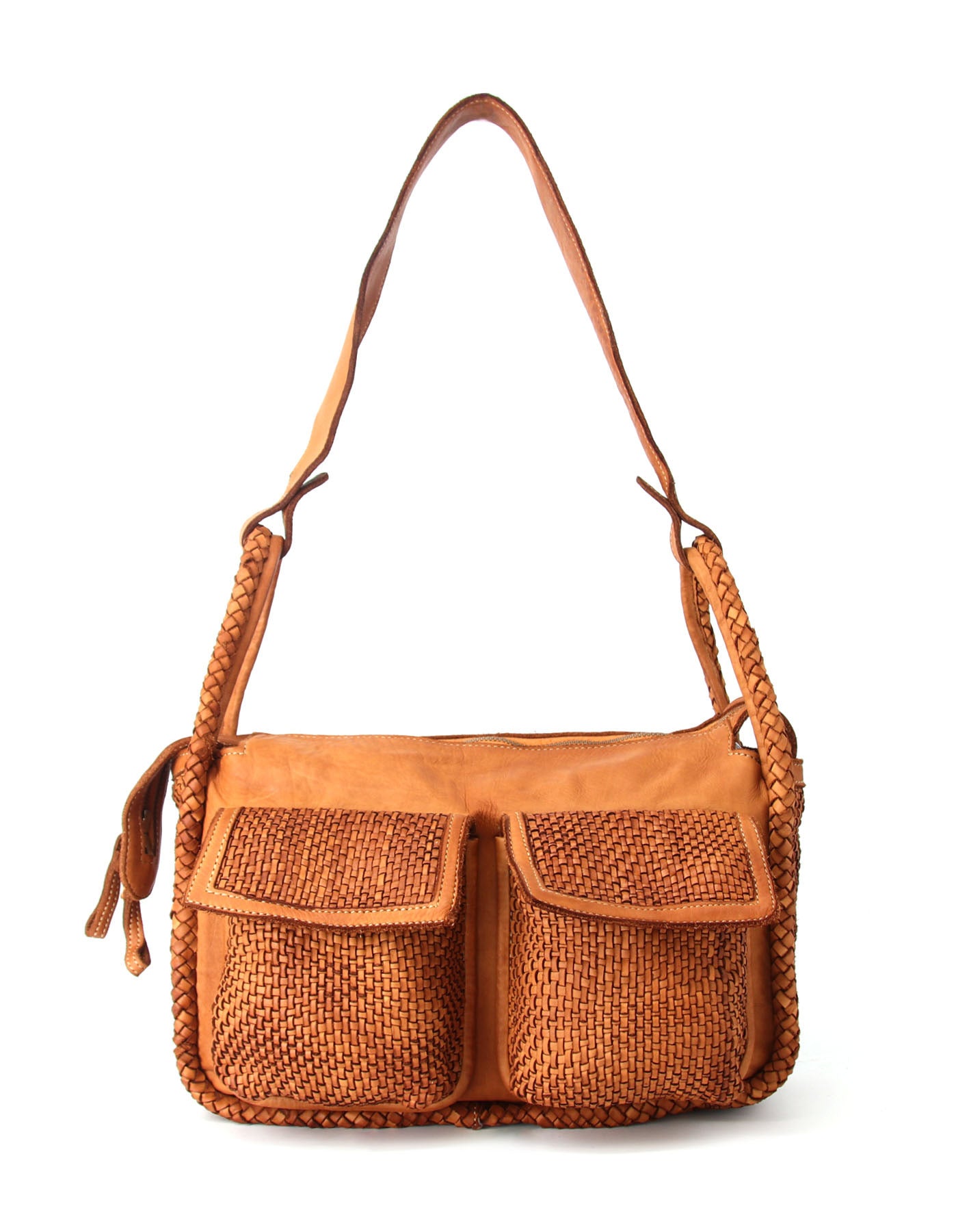 Cognac FESCO● Mittelgroß Schultertasche Leder für Damen – Handgefertigte Umhängetasche aus Italien Sacktaschen.com