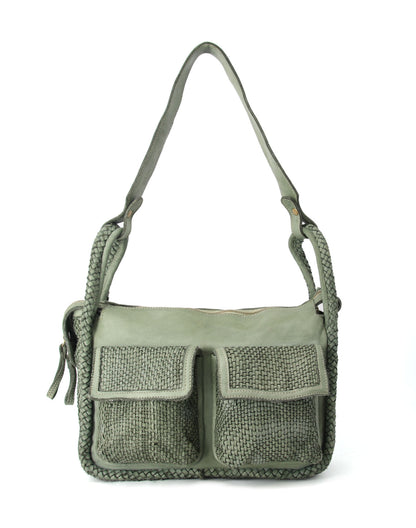 Grün FESCO● Mittelgroß Schultertasche Leder für Damen – Handgefertigte Umhängetasche aus Italien Sacktaschen.com