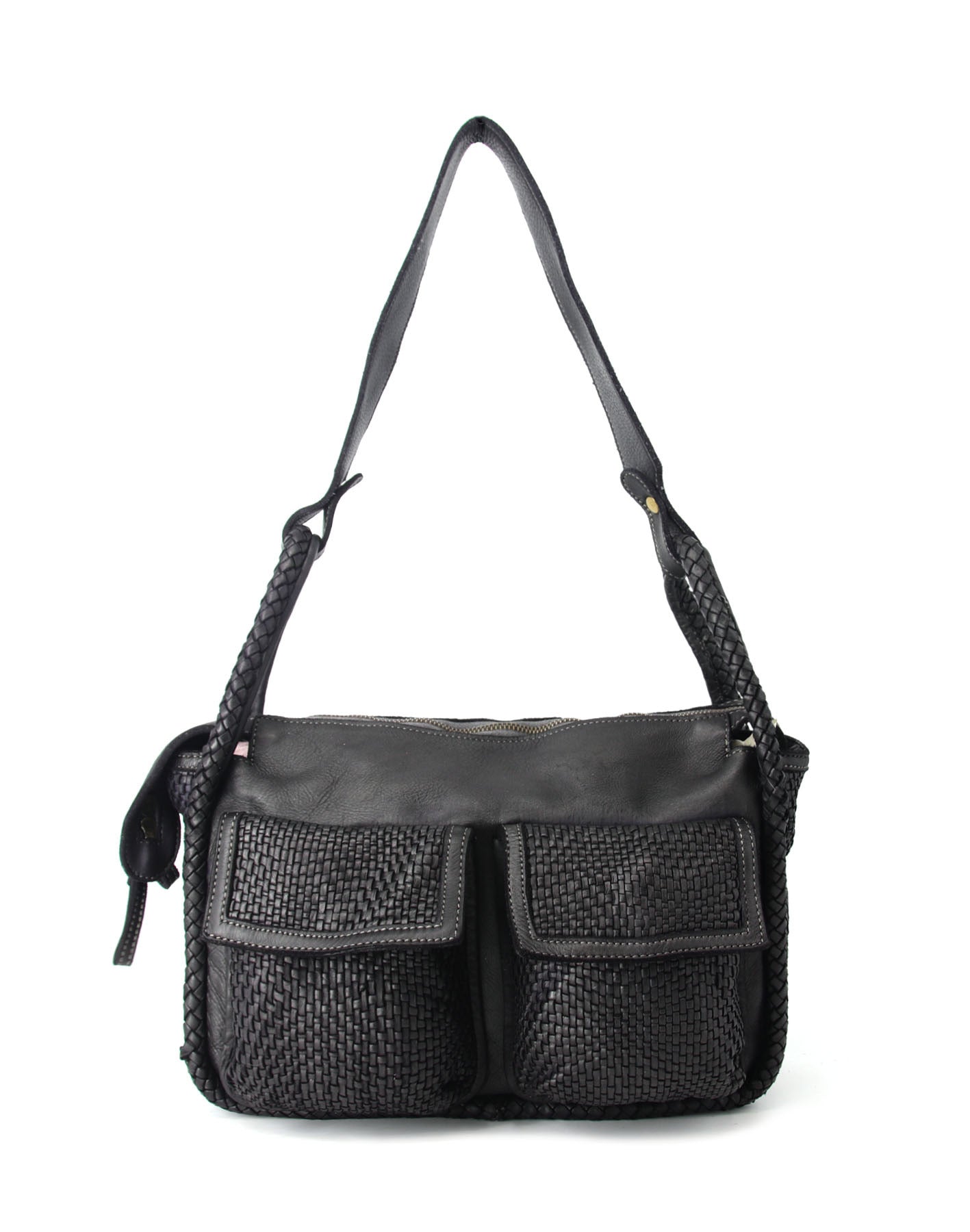 Schwarz FESCO● Mittelgroß Schultertasche Leder für Damen – Handgefertigte Umhängetasche aus Italien Sacktaschen.com