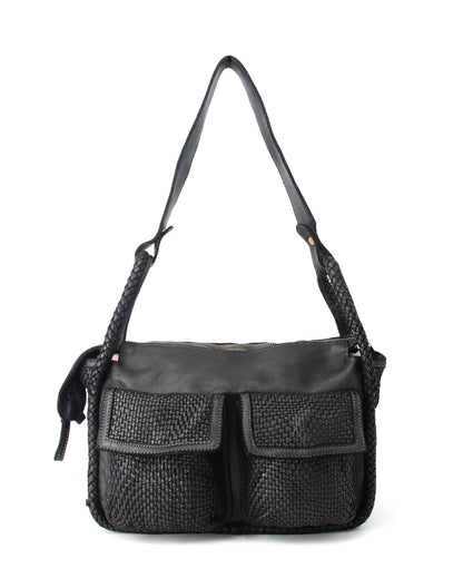 Schwarz FESCO● Mittelgroß Schultertasche Leder für Damen – Handgefertigte Umhängetasche aus Italien Sacktaschen.com
