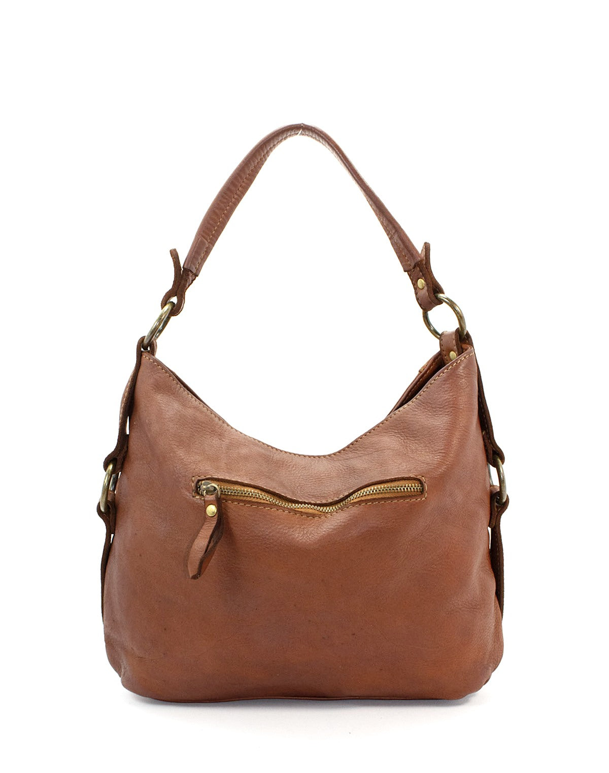 Rückansicht der LADOORA Ledertasche Damen in Cognac-Braun aus echtem Vachetta-Leder