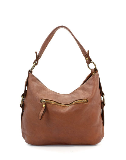 Rückansicht der LADOORA Ledertasche Damen in Cognac-Braun aus echtem Vachetta-Leder