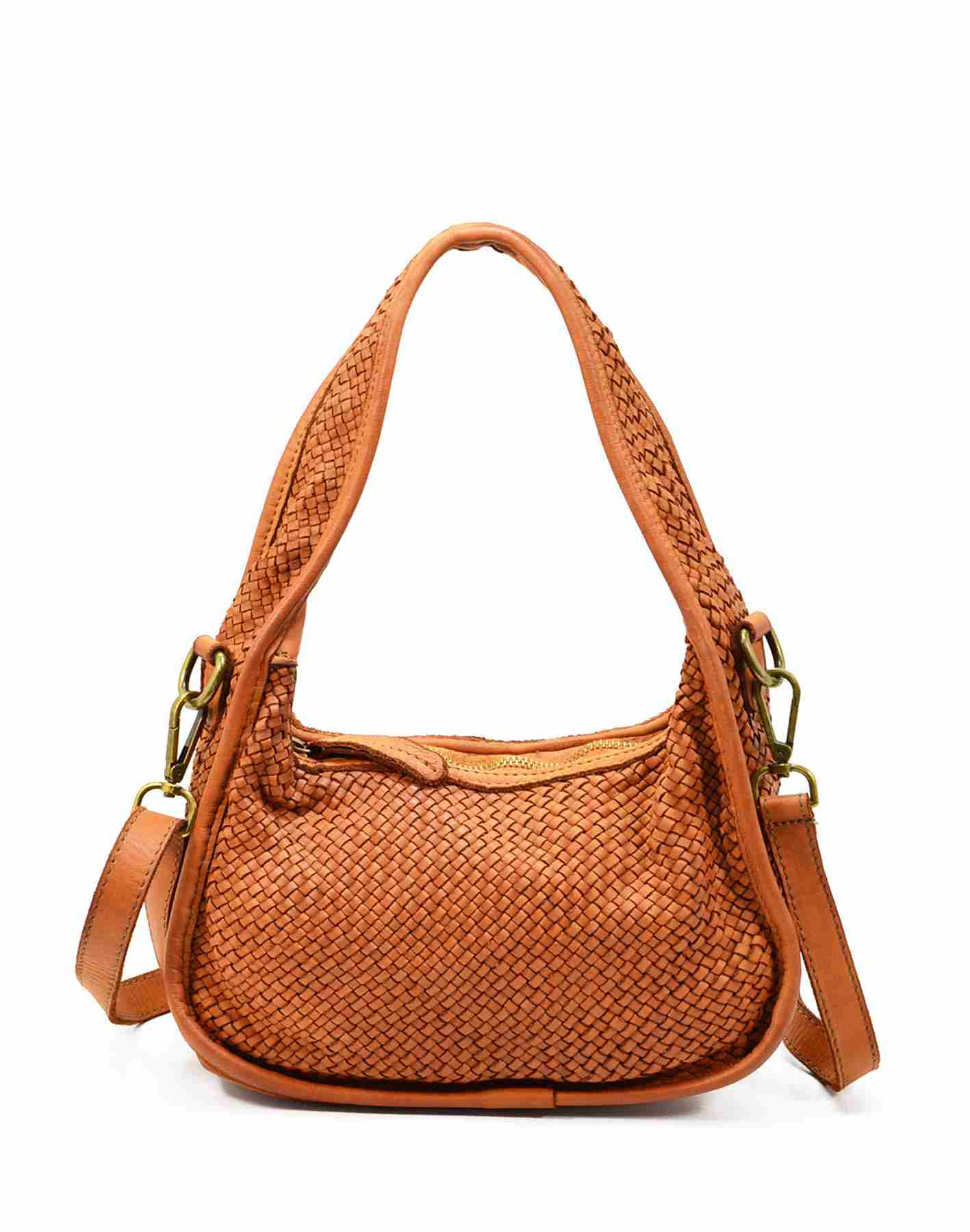 Cognac MATTI● Geflochtene Schultertasche Leder Damen – Stilvolle 3-in-1 Flexibilität Sacktaschen.com