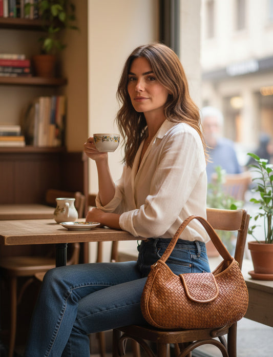 CONTESSA● Elegant mittelgroße Schultertasche Damen aus geflochtenem Leder Sacktaschen.com
