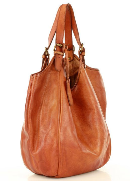 HOBO● Large ladies pouch bag made from Italian leather. Two-compartment bag