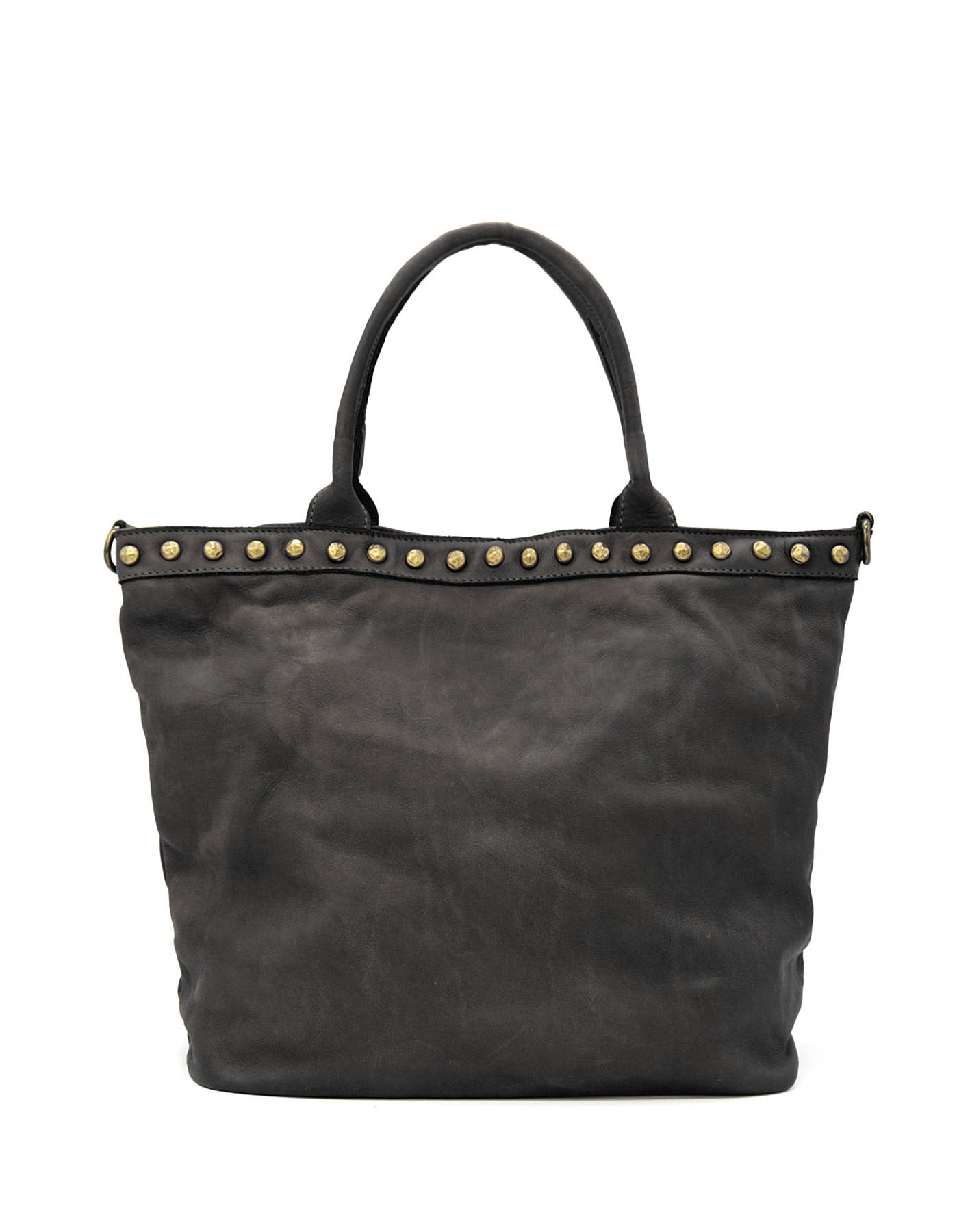 CAMILLE 2● Shopper leather bag with rivets & zip black