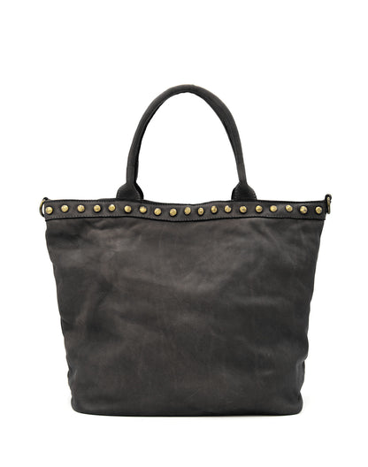CAMILLE 2● Shopper leather bag with rivets & zip black