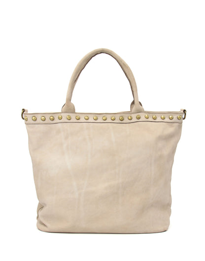 CAMILLE 2● Shopper leather bag with rivets & zip Beige