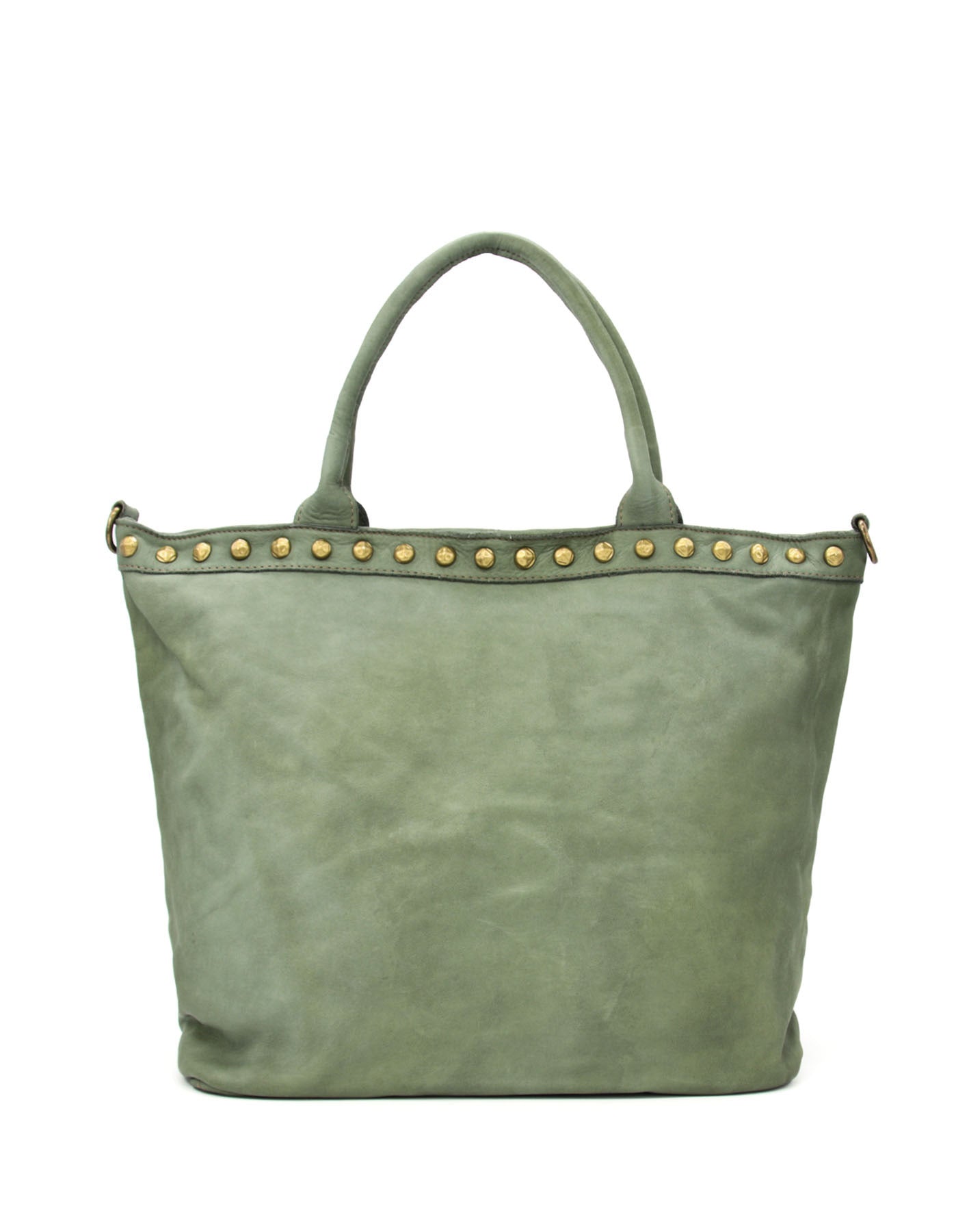 CAMILLE 2● Shopper leather bag with rivets & zip green