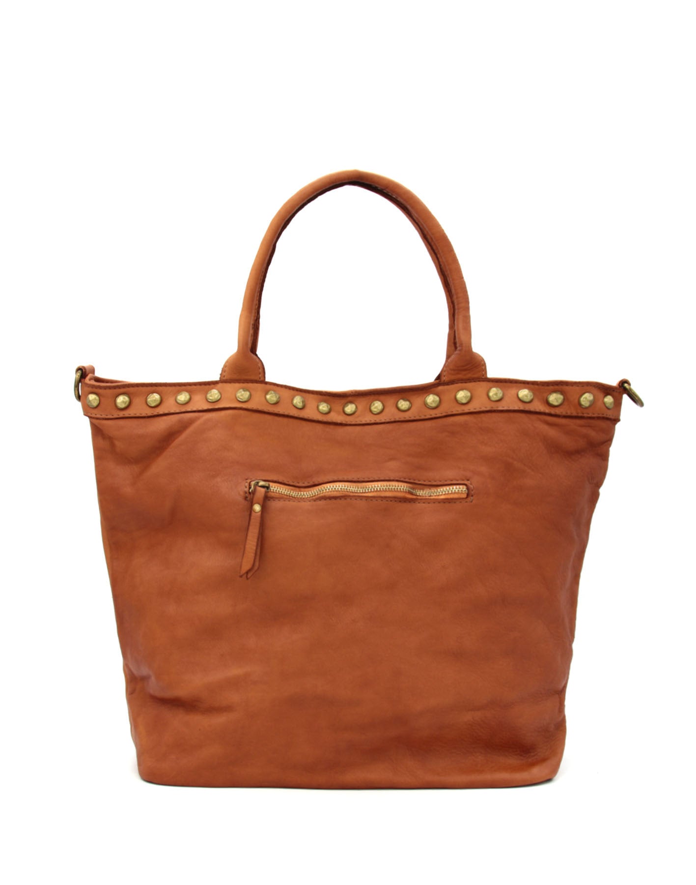 CAMILLE 2● Shopper leather bag with rivets & zip