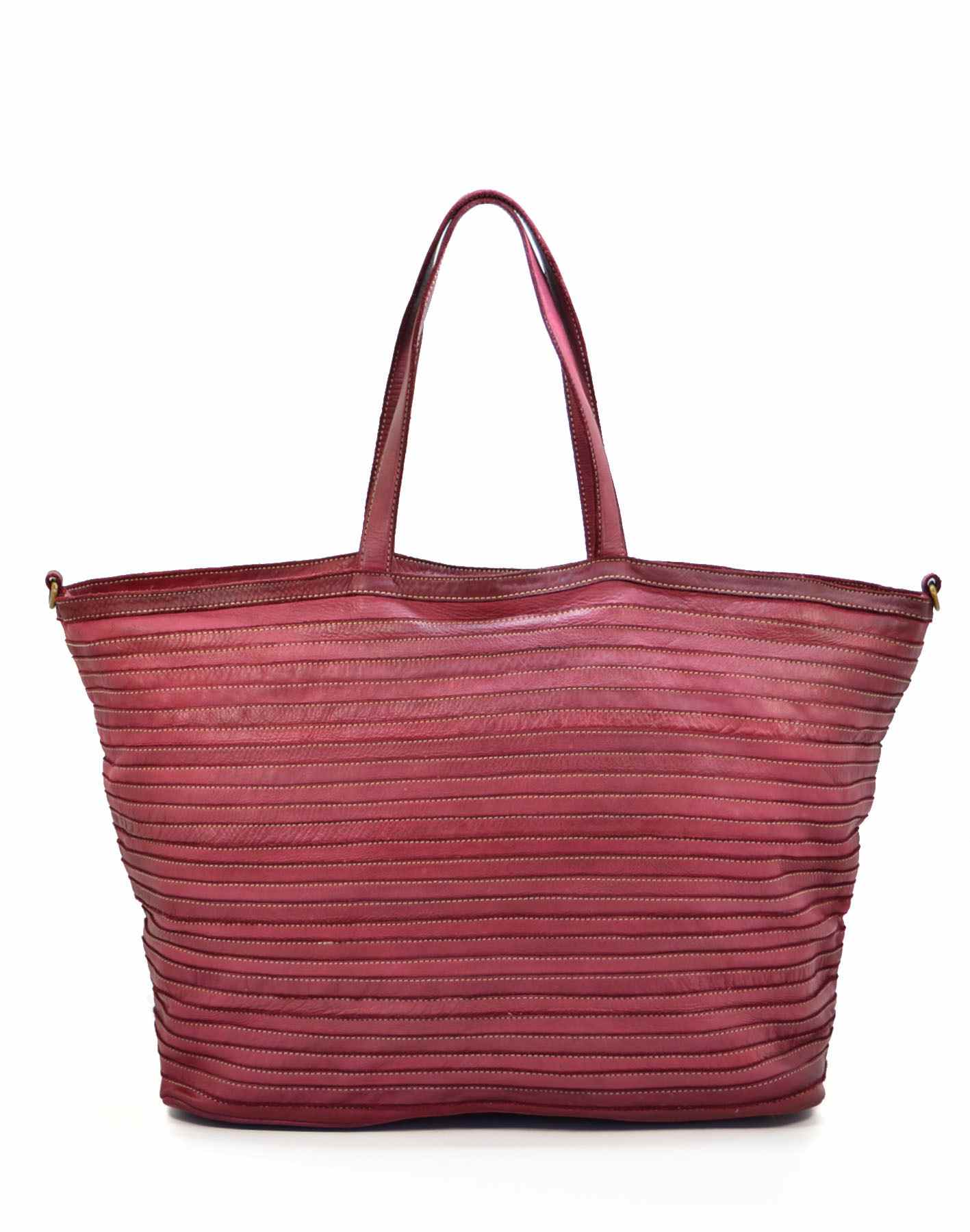 LINARE● Quilted leather handbag tote bag for women with vintage effect. Black & Brown Burgundy
