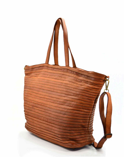 LINARE● Quilted leather handbag tote bag for women with vintage effect. Black & Brown