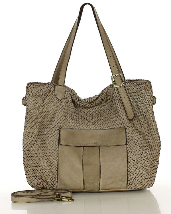 MEDICI. Damen Shopper-Tasche aus geflochtenem Naturleder Beige