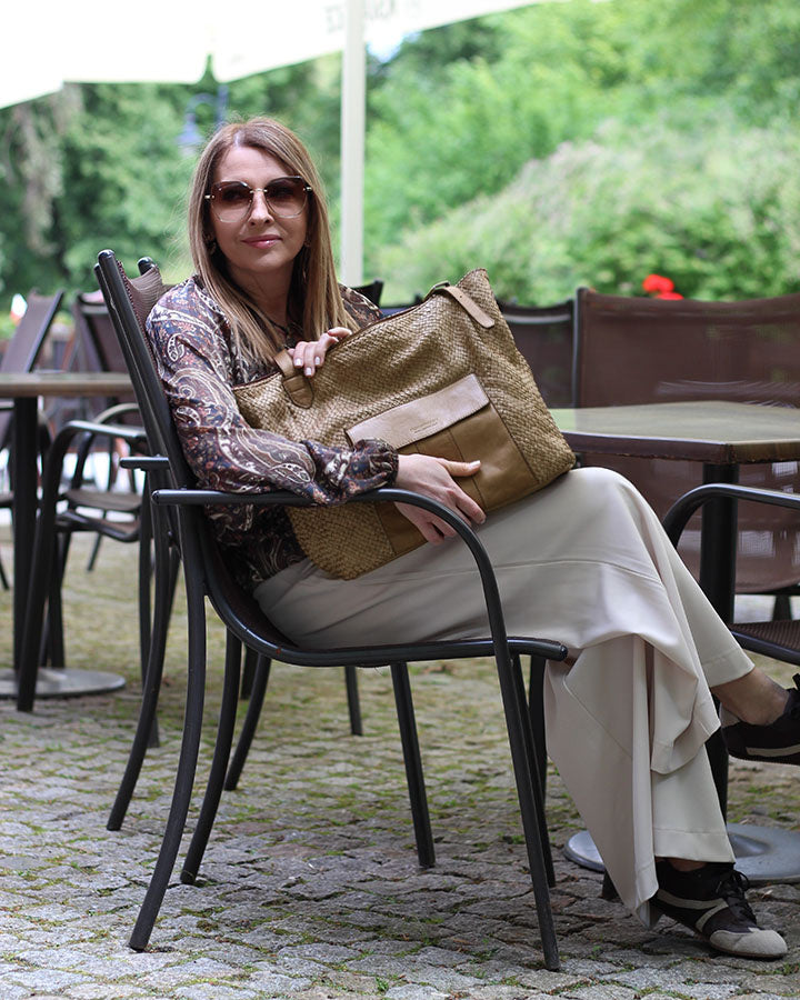 MEDICI. Damen Shopper-Tasche aus geflochtenem Naturleder