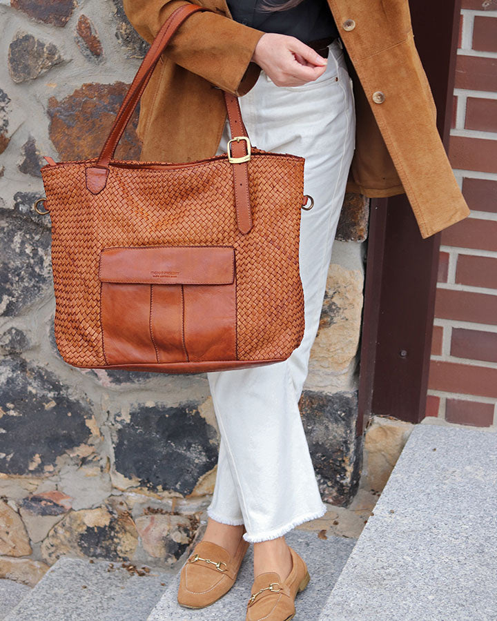 MEDICI. Damen Shopper-Tasche aus geflochtenem Naturleder