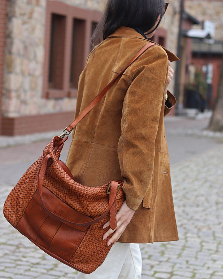 MEDICI. Damen Shopper-Tasche aus geflochtenem Naturleder