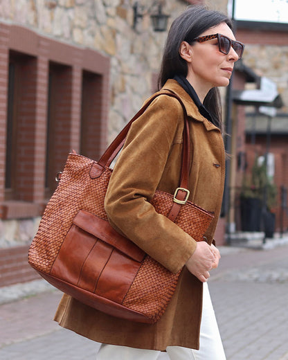 MEDICI. Damen Shopper-Tasche aus geflochtenem Naturleder