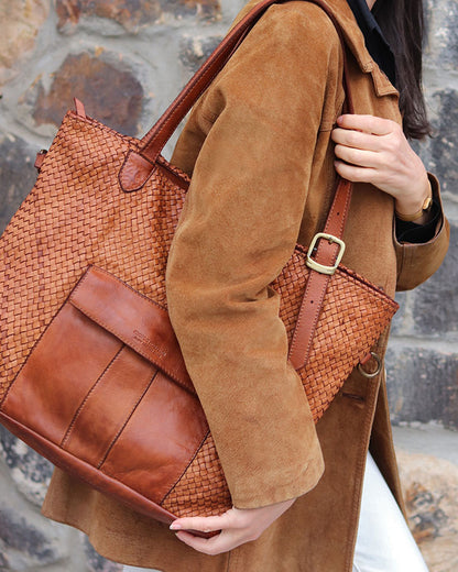 MEDICI. Damen Shopper-Tasche aus geflochtenem Naturleder