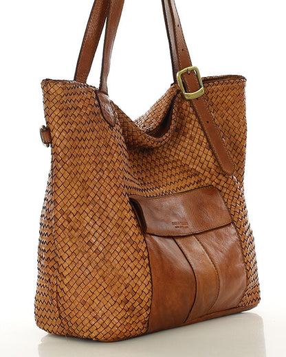 MEDICI. Damen Shopper-Tasche aus geflochtenem Naturleder