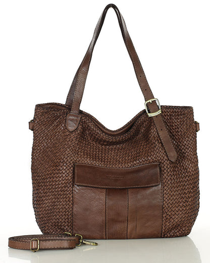 MEDICI. Damen Shopper-Tasche aus geflochtenem Naturleder Braun