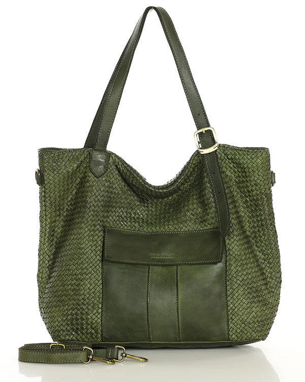 MEDICI. Damen Shopper-Tasche aus geflochtenem Naturleder Grun