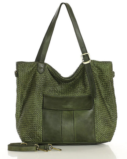 MEDICI. Damen Shopper-Tasche aus geflochtenem Naturleder Grun