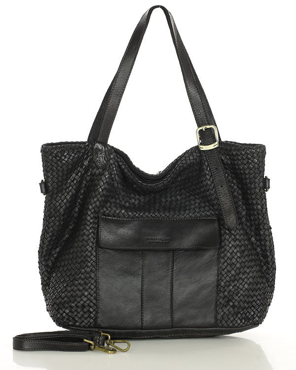 MEDICI. Damen Shopper-Tasche aus geflochtenem Naturleder Schwarz
