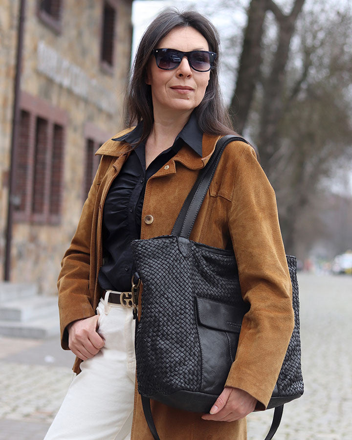 MEDICI. Damen Shopper-Tasche aus geflochtenem Naturleder