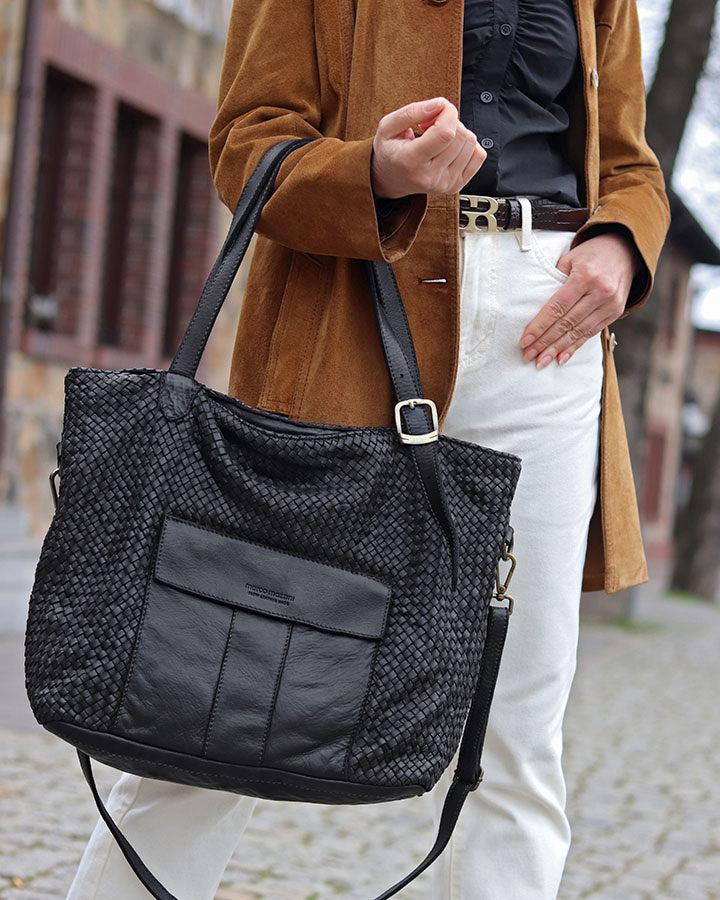 MEDICI. Damen Shopper-Tasche aus geflochtenem Naturleder