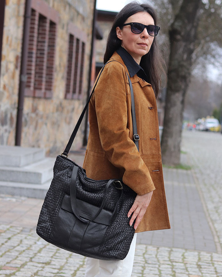 MEDICI. Damen Shopper-Tasche aus geflochtenem Naturleder