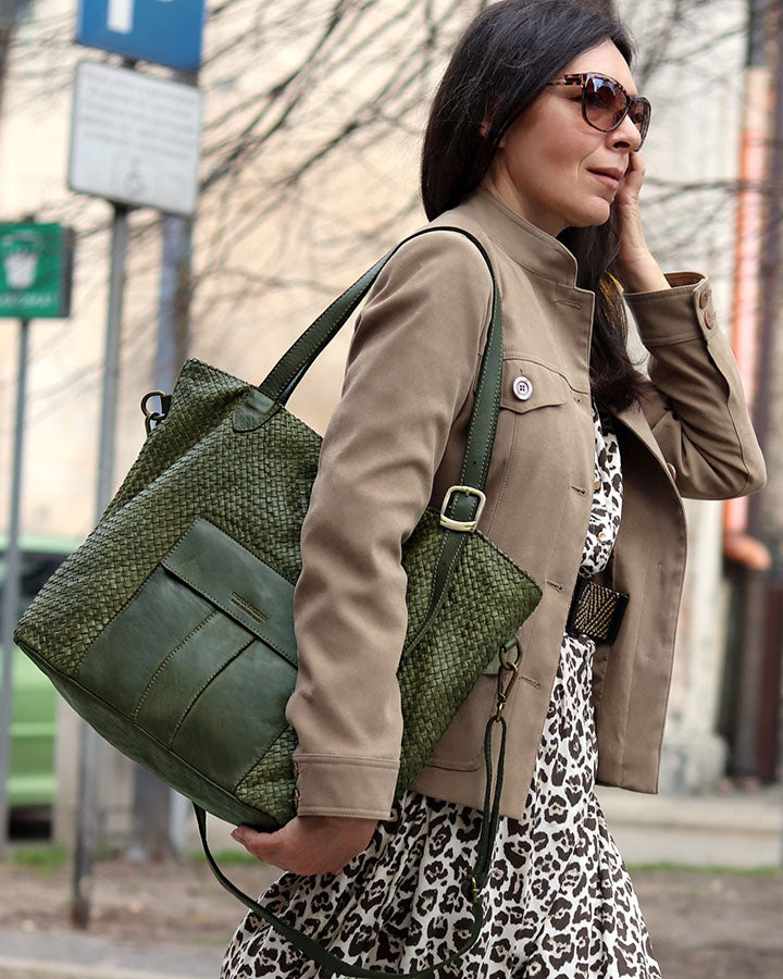 MEDICI. Damen Shopper-Tasche aus geflochtenem Naturleder