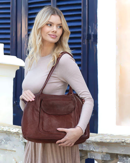 GIULIA™ Bolso de hombro / bandolera de mujer de piel auténtica con asas altas