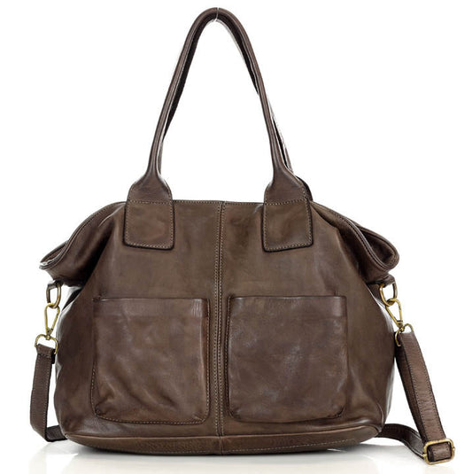 SIENA 2 Leder Damen Shopper Tote mit vielen Taschen braun