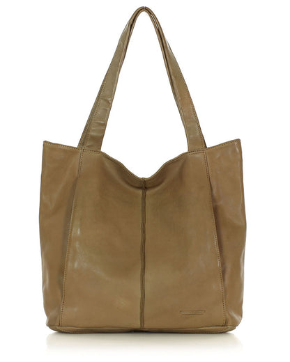 Beige leather shopper bag for women – Italian leather, soft draping hobo shape