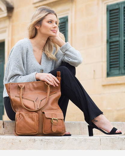 TOTE FIRENZE. Bolsa de compras de cuero italiana