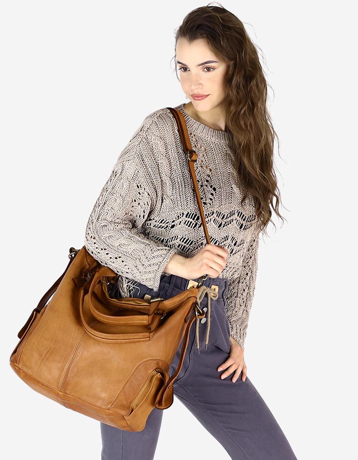 Grand sac cabas pour femme en cuir souple italien avec anses