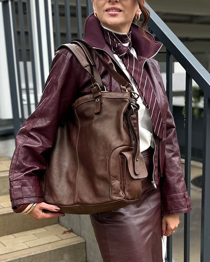 JEANNE. Großer Damen Leder-Shopper mit Fächern