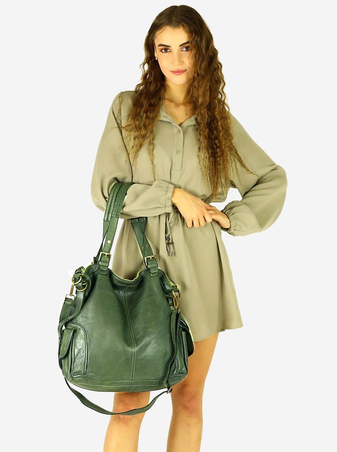 Große Grüne OVERSIZE Shopper Tasche Olive Leder Shopper Tasche