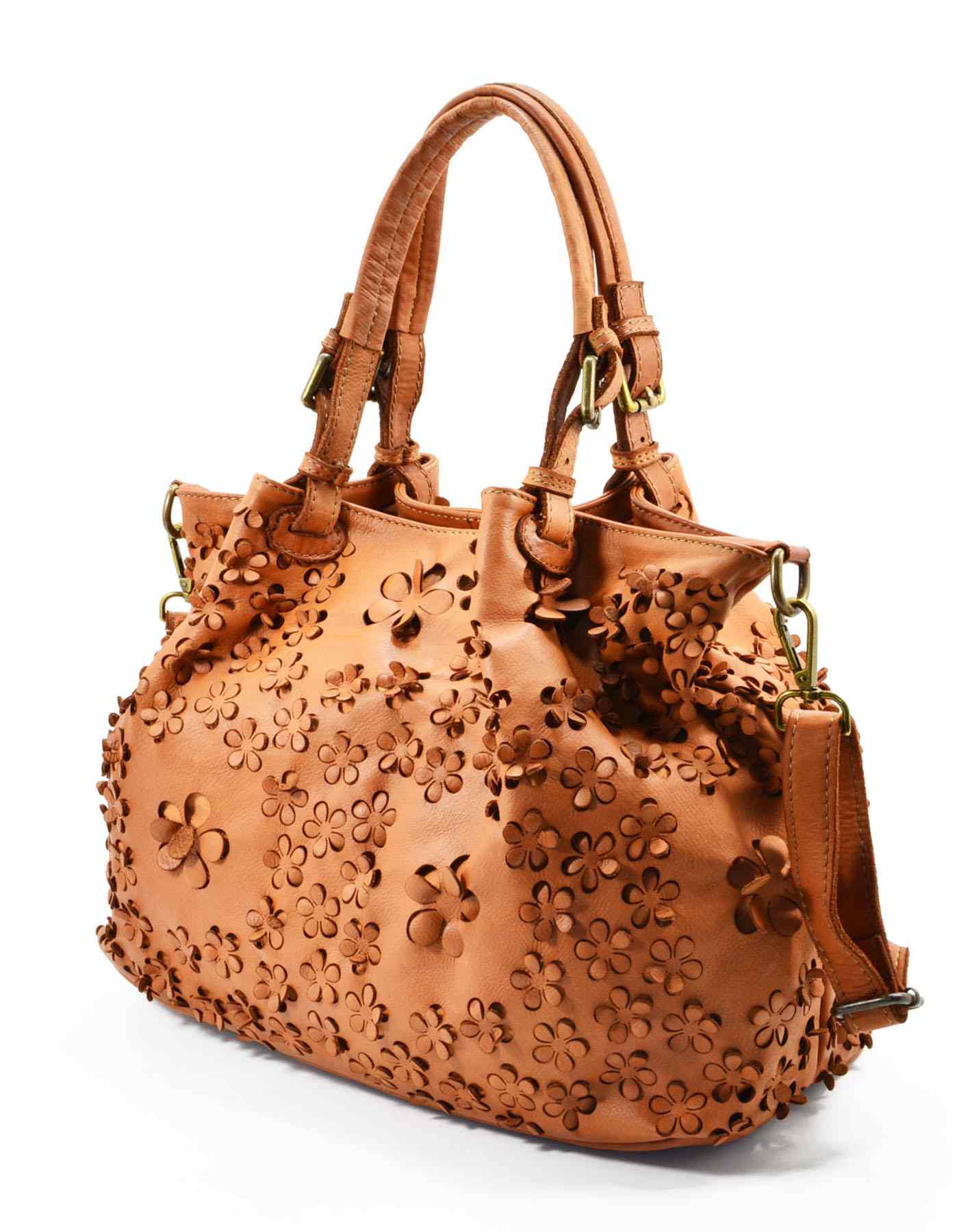 FIORINO● Handtasche Leder Damen mit Blumenprägung – Vintage Umhängetasche Sacktaschen.com