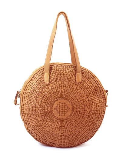 cognac ROTUNDA● Ovale Damen-Umhängetasche aus geflochtenem Leder – Wandlungsfähige Eleganz Sacktaschen.com