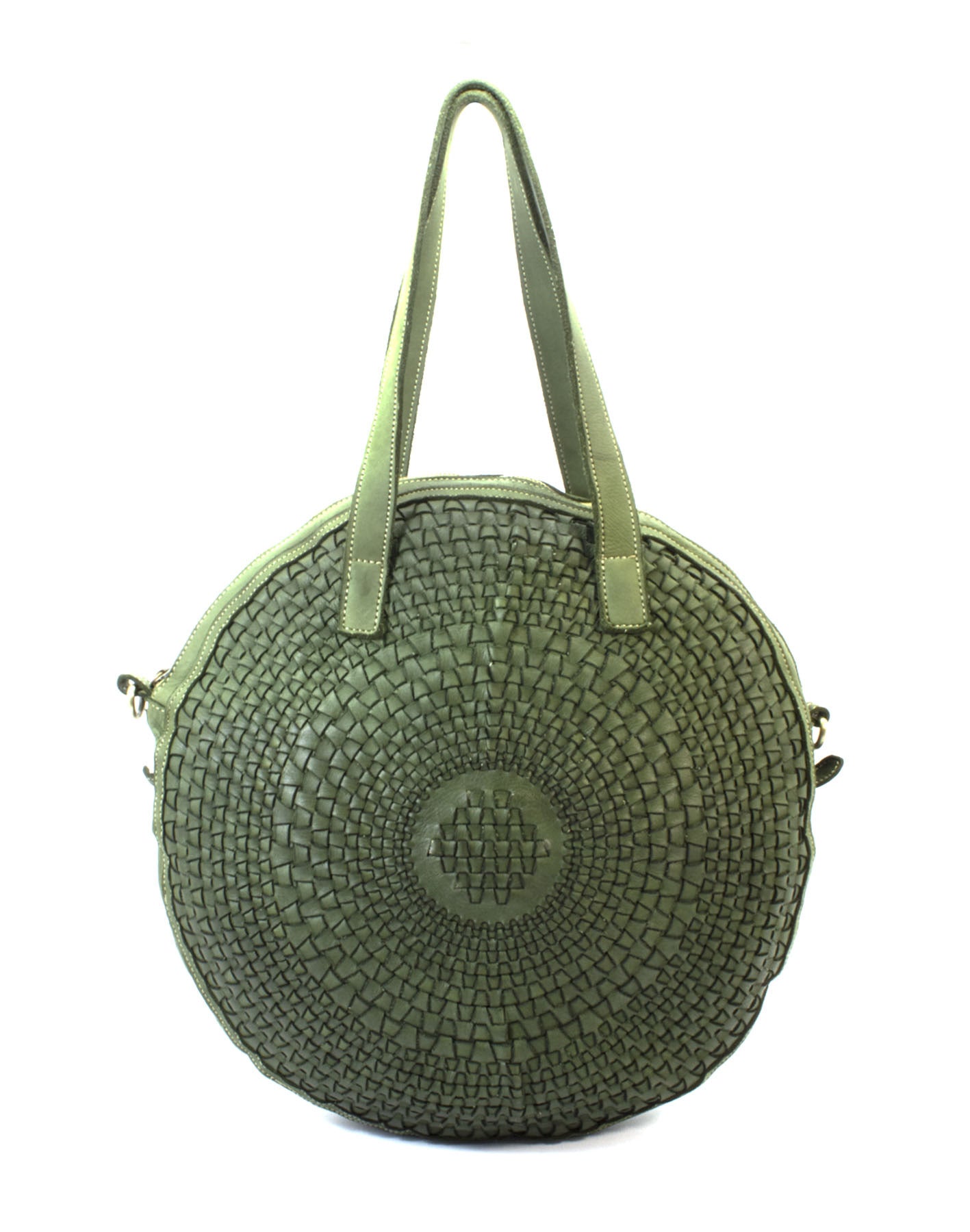 Militärgrün ROTUNDA● Ovale Damen-Umhängetasche aus geflochtenem Leder – Wandlungsfähige Eleganz Sacktaschen.com