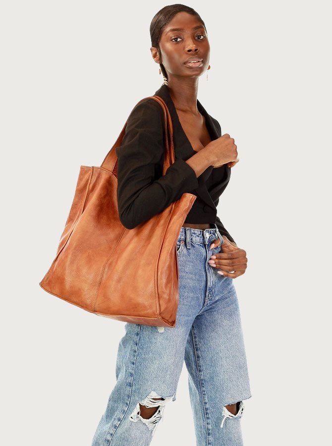 Floppy leather tote bag online