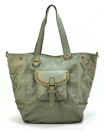 SANTINO● Italian leather shopper tote bag in BOHO style with metal rivets