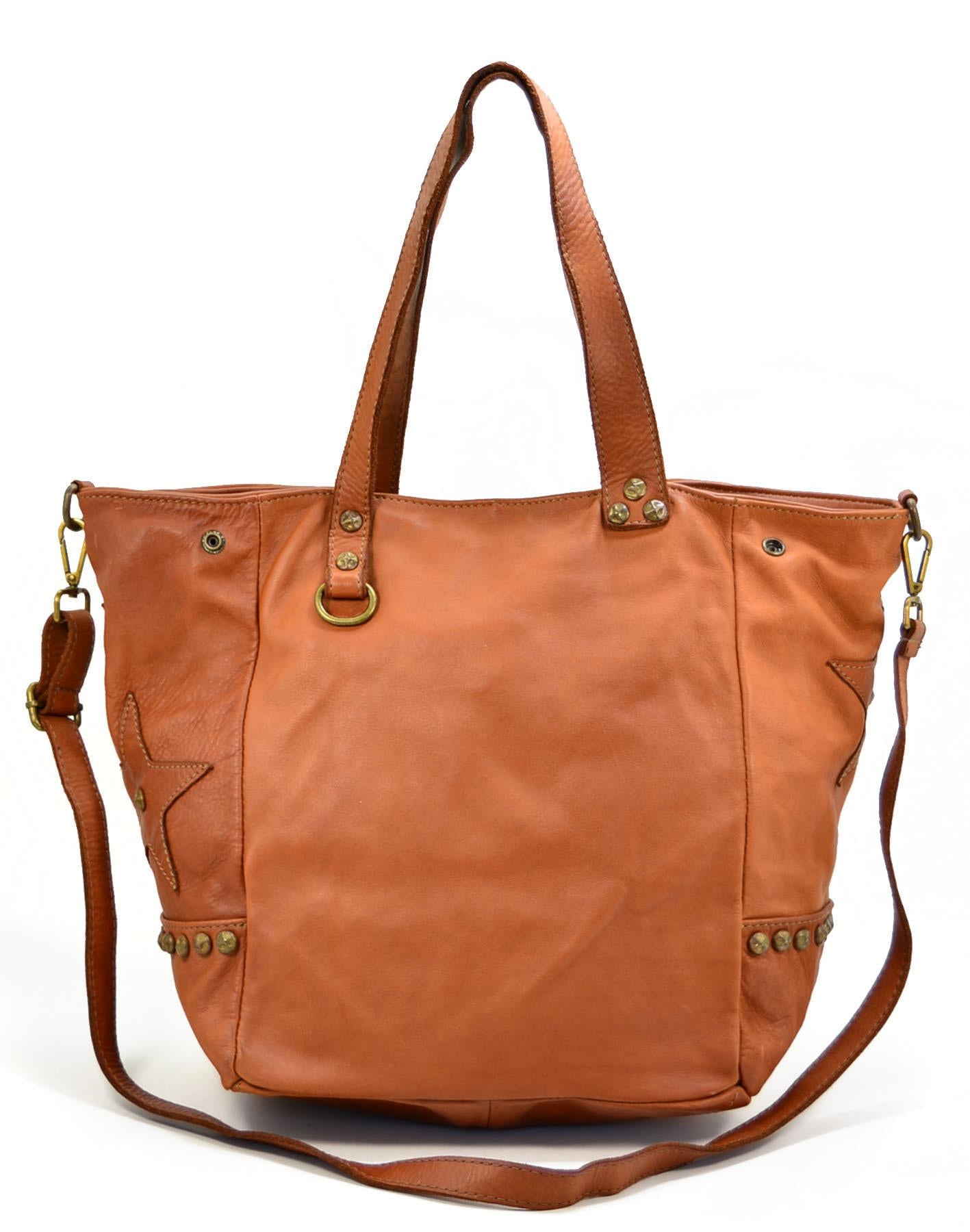 SANTINO● Italian leather shopper tote bag in BOHO style with metal rivets