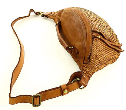 MOND● Große Damenbauchtasche - Crossbag aus Handgeflochtenes Echtleder m. RV. Sacktaschen.com