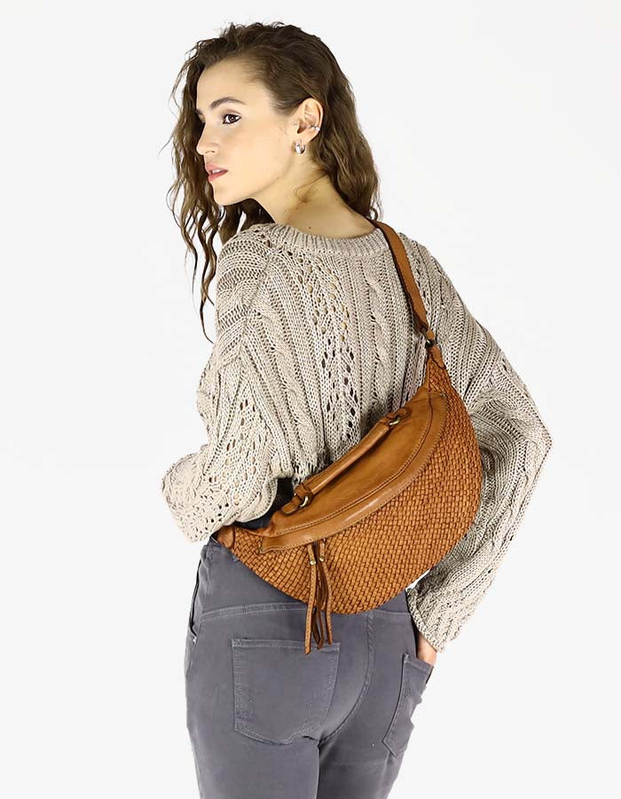 04 MOND Large women s fanny pack Crossbag made of hand woven genuine leather